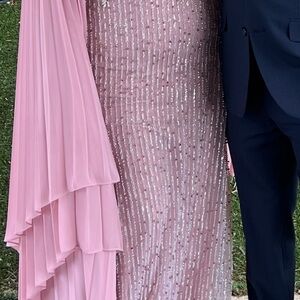 Pink Sequin Gown with Draped Sleeve